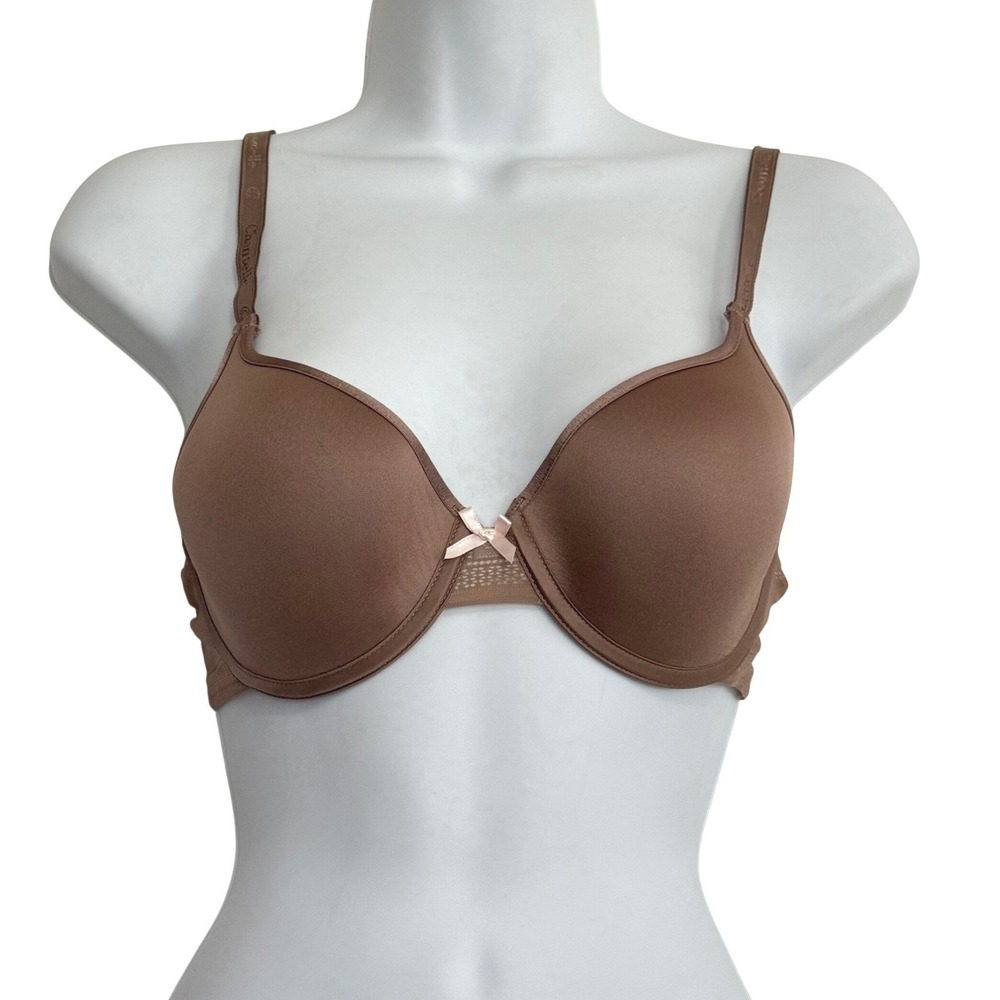 Chantelle Smooth T-Shirt Bra Tan Brown‎ Soft Lace Trim Underwire Size 32C